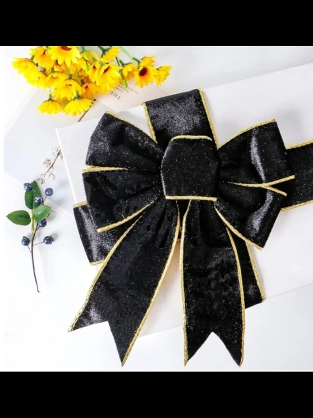 Roll Velvet Gift Bow Ribbon with Gold Trim